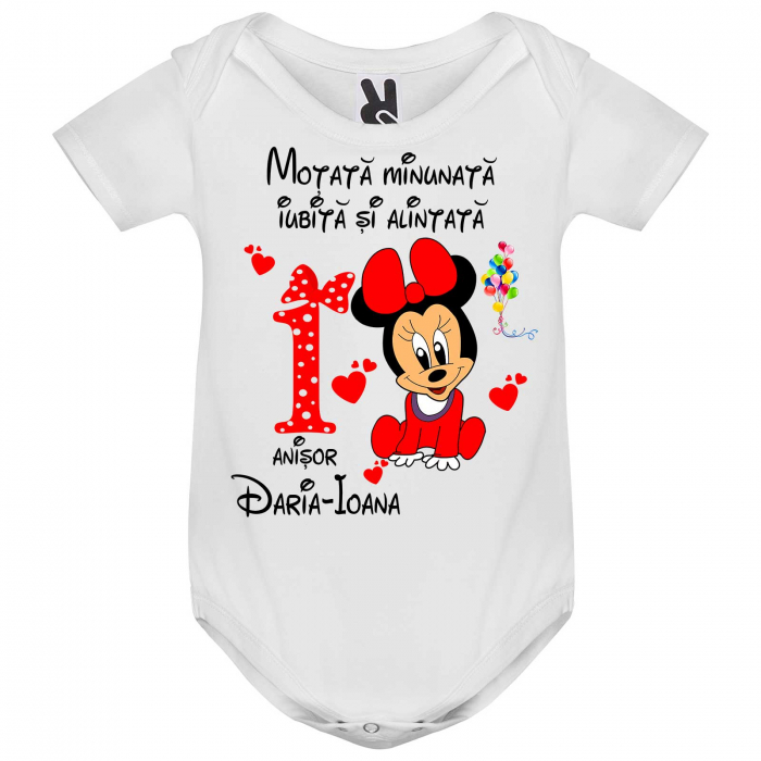 Set de 5 tricouri aniversare pentru nasi,parinti si copil, personalizate cu nume,varsta si mesaj"Motata minunata iubita si alintata,Minnie" [2]