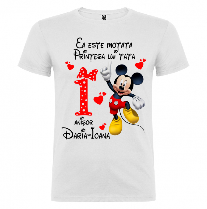 Set de 5 tricouri aniversare pentru nasi,parinti si copil, personalizate cu nume,varsta si mesaj"Motata minunata iubita si alintata,Minnie" [6]