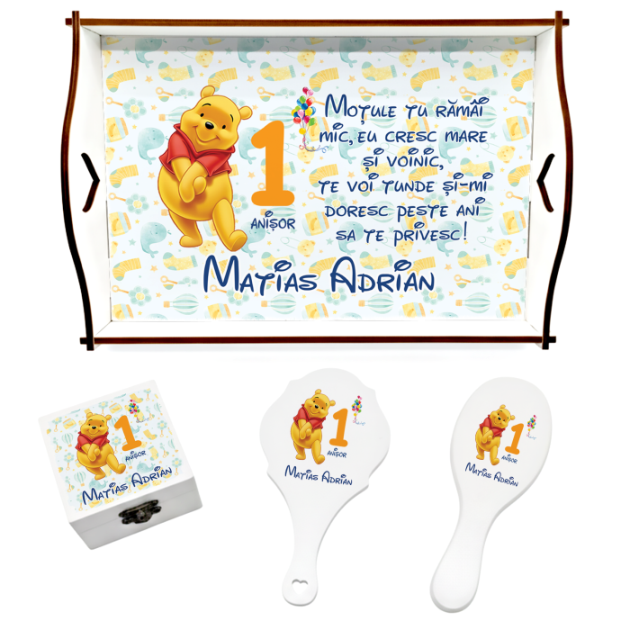 Set de 5 tricouri aniversare pentru nasi,parinti si copil, personalizate cu nume,varsta si mesaj,Winnie [10]