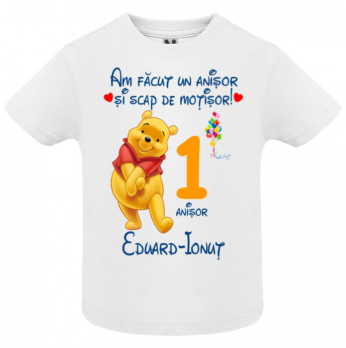 Set de 5 tricouri aniversare pentru nasi,parinti si copil, personalizate cu nume,varsta si mesaj,Winnie [3]