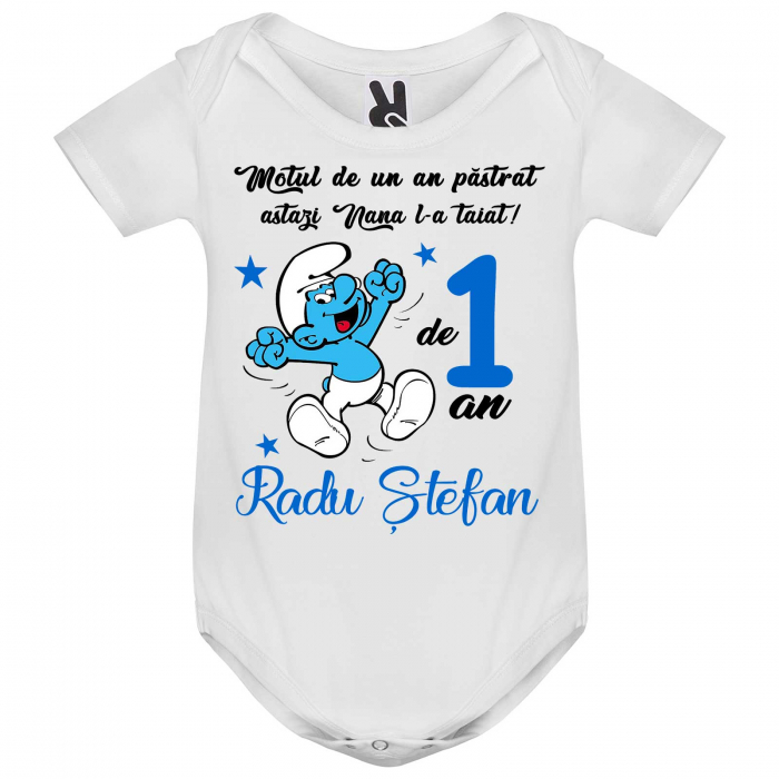 Set de 5 tricouri aniversare pentru nasi,parinti si copil, personalizate cu nume,varsta si mesaj,strumfi [3]