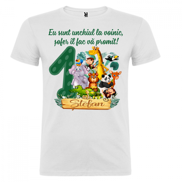 Set de 5 tricouri aniversare pentru nasi,parinti si copil,personalizate cu nume Jungla [9]