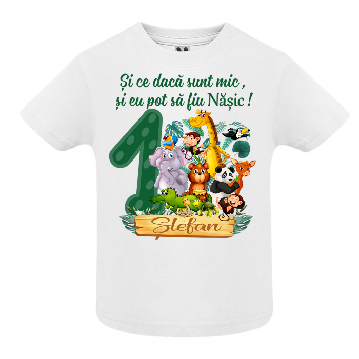 Set de 5 tricouri aniversare pentru nasi,parinti si copil,personalizate cu nume Jungla [4]