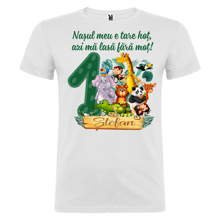 Set de 5 tricouri aniversare pentru nasi,parinti si copil,personalizate cu nume Jungla [5]