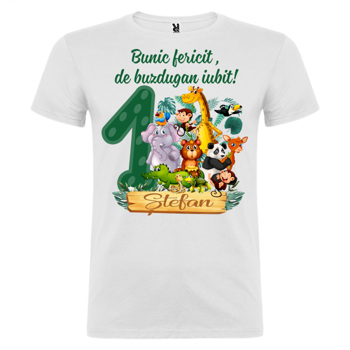 Set de 5 tricouri aniversare pentru nasi,parinti si copil,personalizate cu nume Jungla [8]