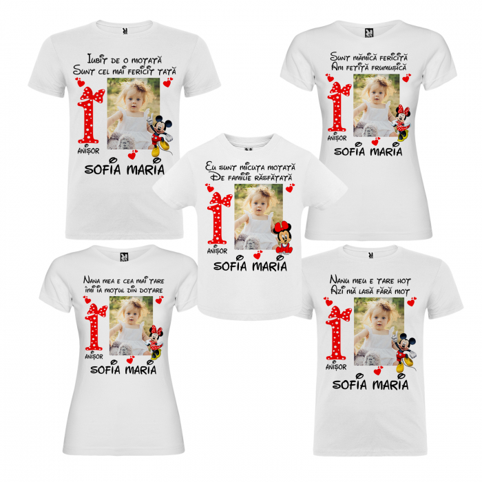Set de 5 tricouri personalizate pentru nasi, parinti si copil cu poza model Minnie [2]
