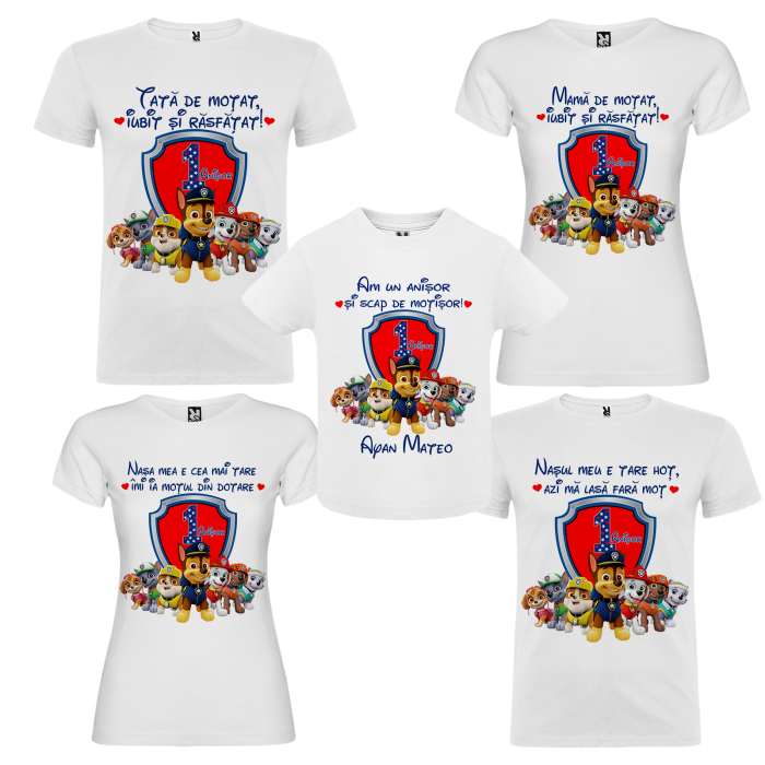 Set de 5 tricouri personalizate pentru nasi, parinti si copil Paw Patrol Logo [2]