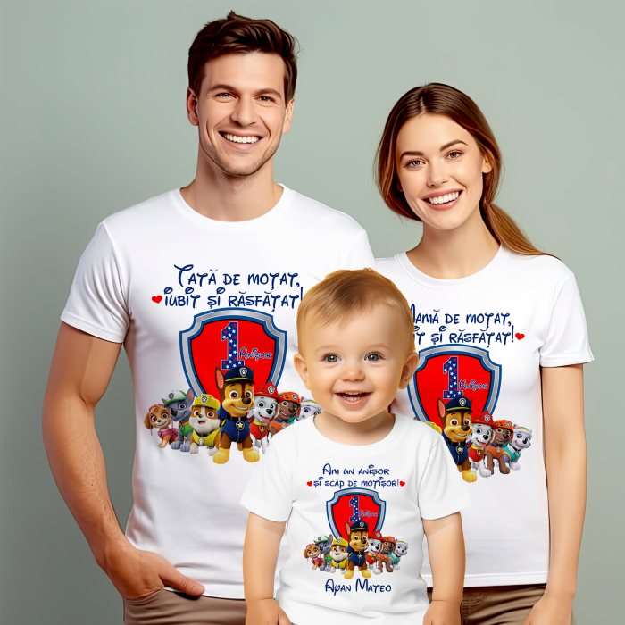 Set de 5 tricouri personalizate pentru nasi, parinti si copil Paw Patrol Logo [1]
