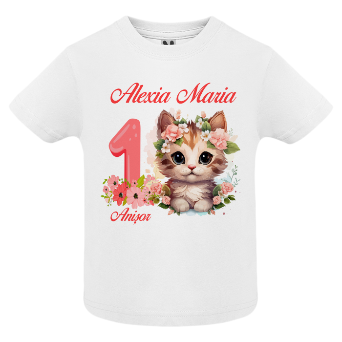 Set de 5 tricouri personalizate pentru nasi, parinti si copil Pisica Flori Roz [4]