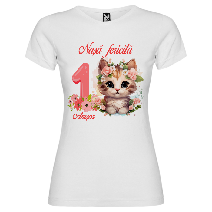 Set de 5 tricouri personalizate pentru nasi, parinti si copil Pisica Flori Roz [7]