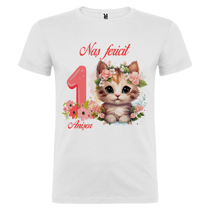 Set de 5 tricouri personalizate pentru nasi, parinti si copil Pisica Flori Roz [8]