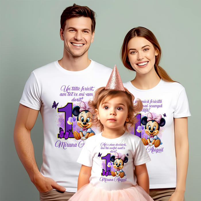 Set de 5 tricouri personalizate pentru nasi, parinti si copil Baby Minnie Mov [1]