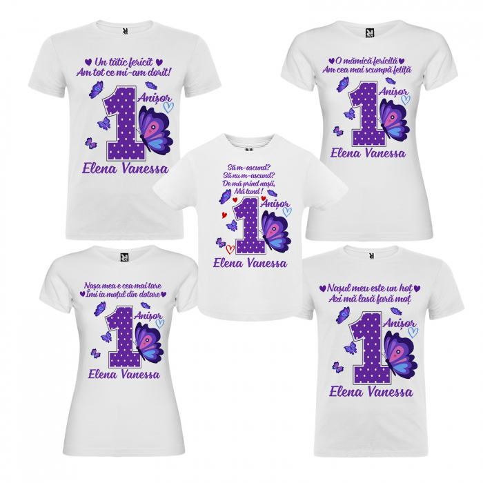 Set de 5 tricouri personalizate pentru nasi, parinti si copil FLUTURE 2 [2]