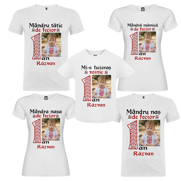 Set de 5 tricouri personalizate pentru nasi, parinti si copil Model Traditional [2]