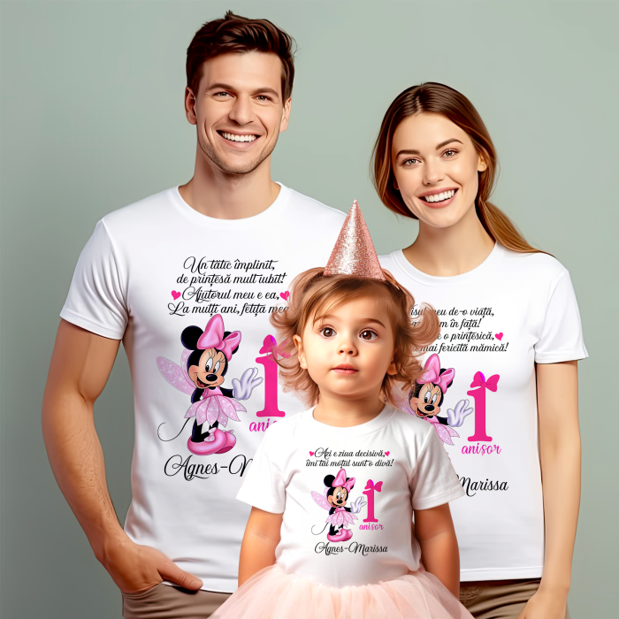 Set de 5 tricouri personalizate pentru nasi, parinti si copil Minnie Zana [1]
