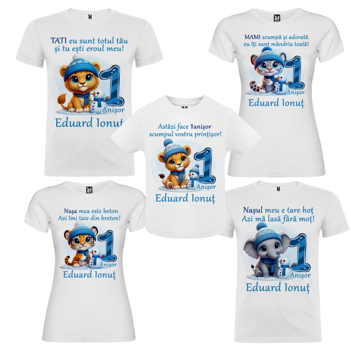 Set de 5 tricouri personalizate pentru nasi, parinti si copil cu Animalute Iarna [2]