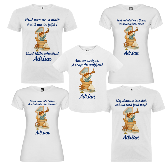 Set de 5 tricouri personalizate pentru nasi, parinti si copil cu model Micul Navigator [2]