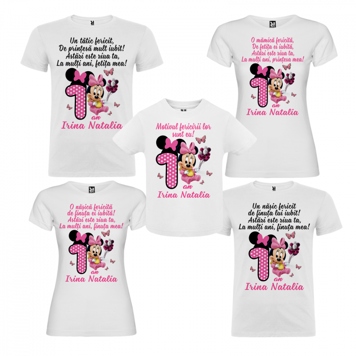 Set de 5 tricouri personalizate pentru nasi, parinti si copil Baby Minnie [2]