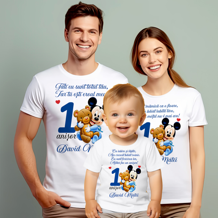 Set de 5 tricouri personalizate pentru nasi, parinti si copil Mickey Ursulet [1]