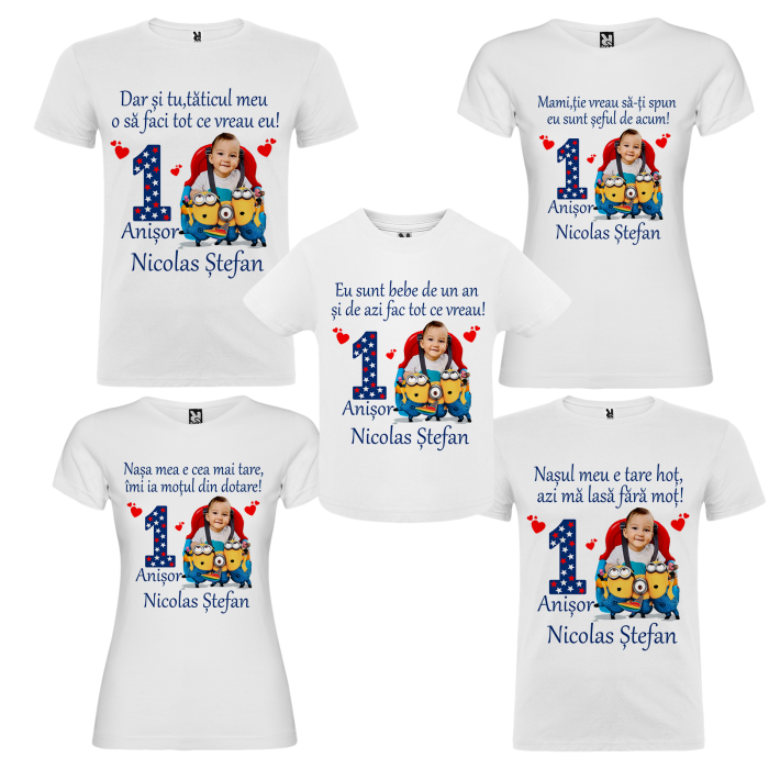 Set de 5 tricouri personalizate pentru nasi, parinti si copil Minioni cu Poza [2]