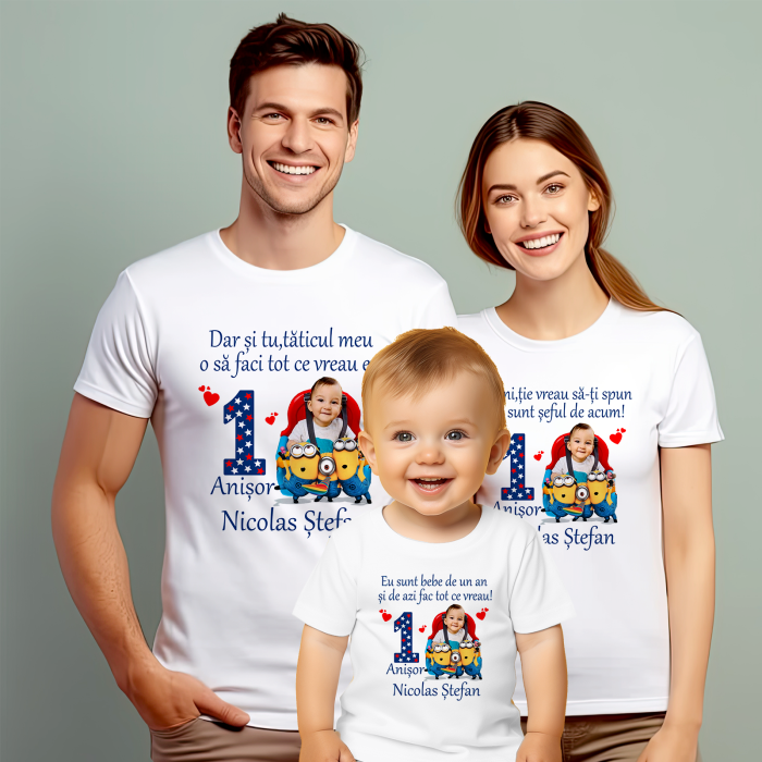 Set de 5 tricouri personalizate pentru nasi, parinti si copil Minioni cu Poza [1]