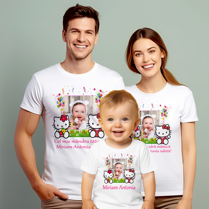 Set de 5 tricouri personalizate pentru nasi, parinti si copil Hello Kitty cu Poza [1]