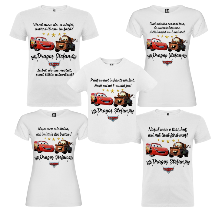 Set de 5 tricouri personalizate pentru nasi, parinti si copil Cars [2]