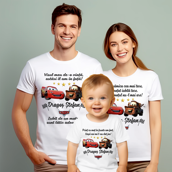 Set de 5 tricouri personalizate pentru nasi, parinti si copil Cars [1]