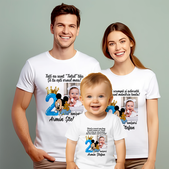Set de 5 tricouri personalizate pentru nasi, parinti si copil Baby Mickey cu Poza [1]