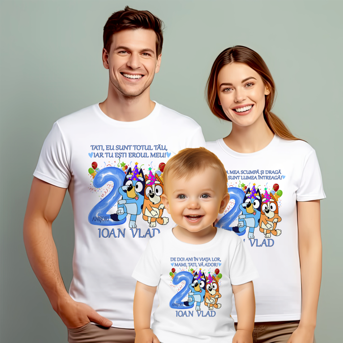 Set de 5 tricouri personalizate pentru nasi, parinti si copil Bluey si Bingo [1]