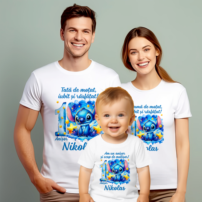 Set de 5 tricouri personalizate pentru nasi, parinti si copil Stitch [1]