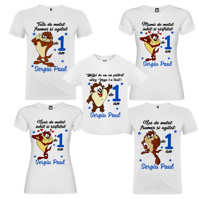 Set de 5 tricouri personalizate pentru nasi, parinti si copil Taz [2]