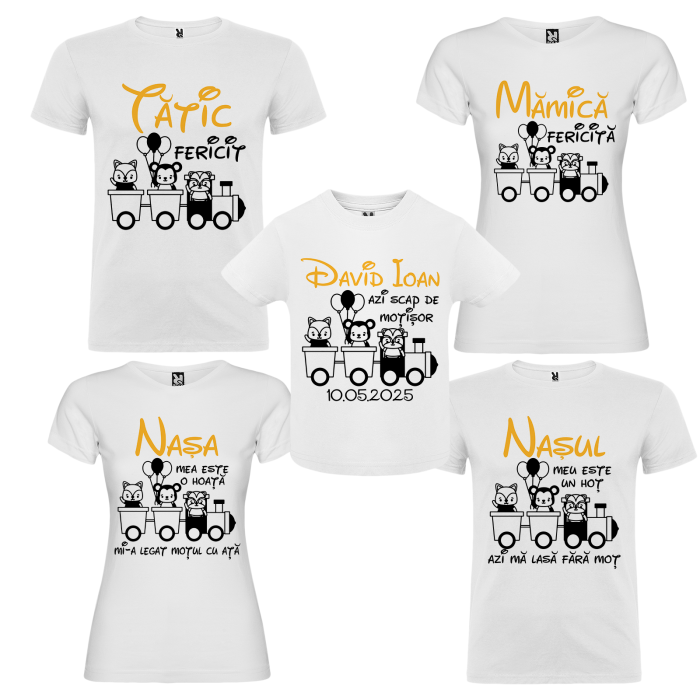 Set de 5 tricouri personalizate pentru nasi, parinti si copil Trenulet [2]