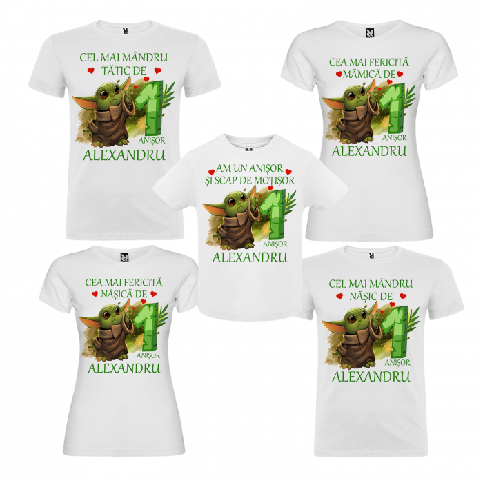 Set de 5 tricouri personalizate pentru nasi, parinti si copil BABY YODA [2]