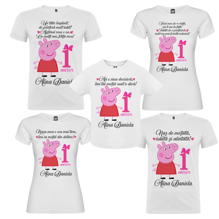 Set de 5 tricouri personalizate pentru nasi, parinti si copil cu Peppa Pig [2]