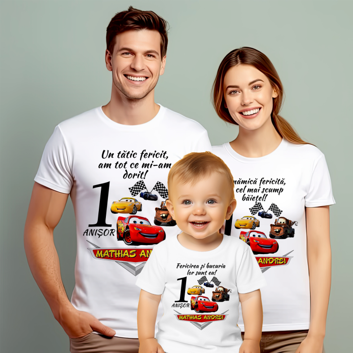 Set de 5 tricouri personalizate pentru nasi, parinti si copil Cars 3 [1]