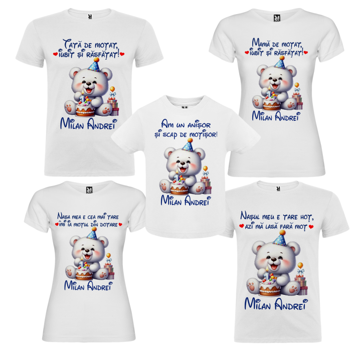 Set de 5 tricouri personalizate pentru nasi, parinti si copil Ursulet Polar [2]
