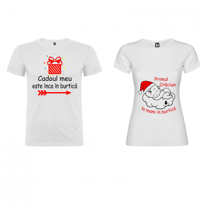 Set 2 tricouri personalizate cu modelul "Primul Craciun la mami in burtica" [3]