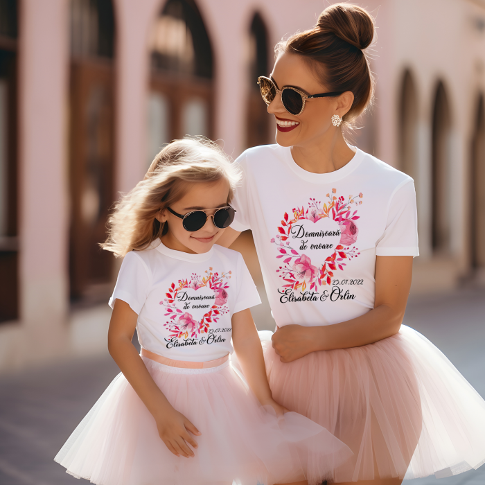Tricou personalizat Domnisoara de onoare cu nume si data model floral [2]
