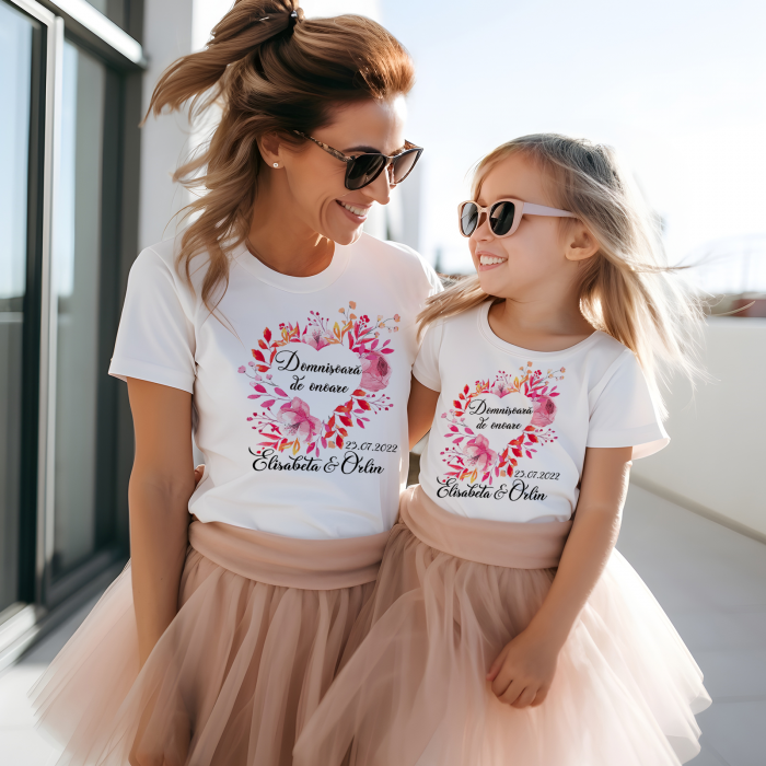 Tricou personalizat Domnisoara de onoare cu nume si data model floral [3]