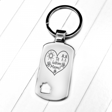 Breloc motiv casa personalizat "Te iubim mami"