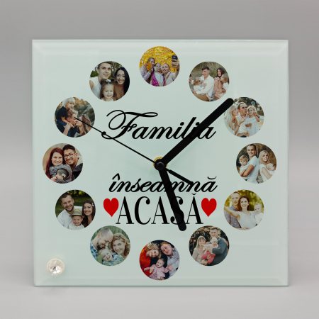 Ceasuri personalizate - Ceas personalizat cu 12 poze Familia inseamna acasa