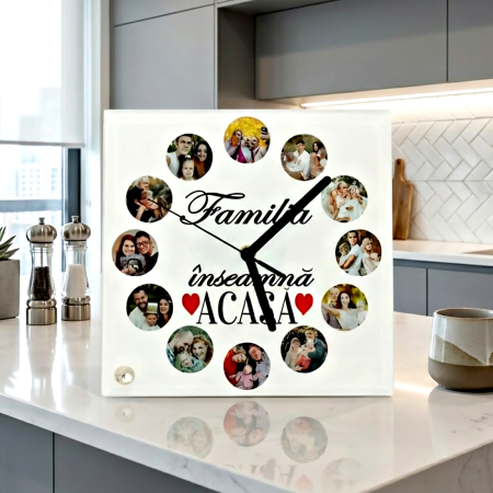 Ceasuri personalizate - Ceas personalizat cu 12 poze Familia inseamna acasa