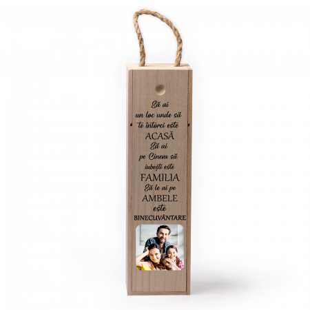 Cutii de vin personalizate - Cutie de vin personalizata cu model cu poza si text Familia