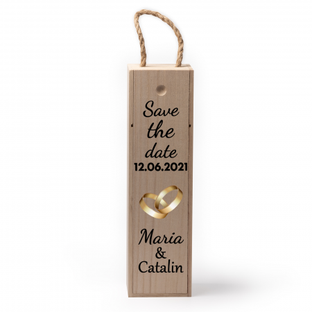 Cutii de vin personalizate - Cutie de vin personalizata cu model SAVE THE DATE cu o poza si text
