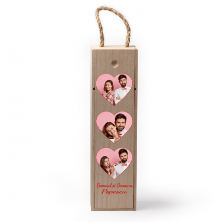 Cutii de vin personalizate - Cutie de vin personalizata cu model INIMA si 3 poze