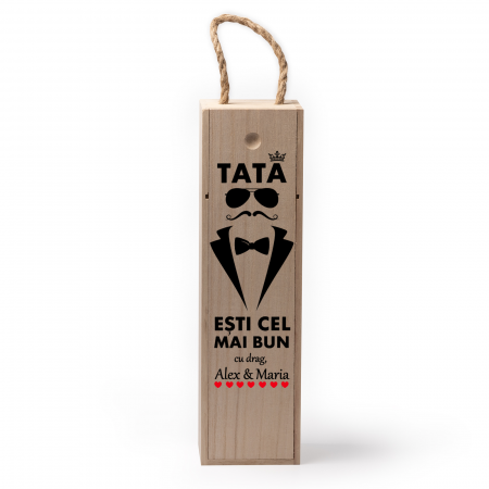 Cutii de vin personalizate - Cutie de vin personalizata cu model TATA si text