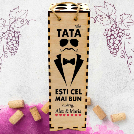 Cutie de vin personalizata cu model TATA si text [1]