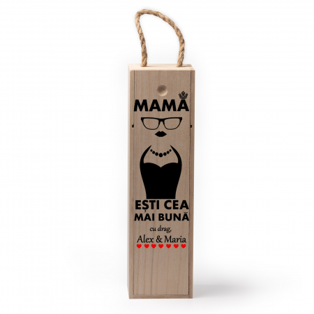 Cutii de vin personalizate - Cutie de vin personalizata cu model MAMA si text