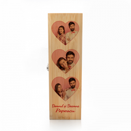 Cutie de vin personalizata Premium cu model INIMA si 3 poze [0]
